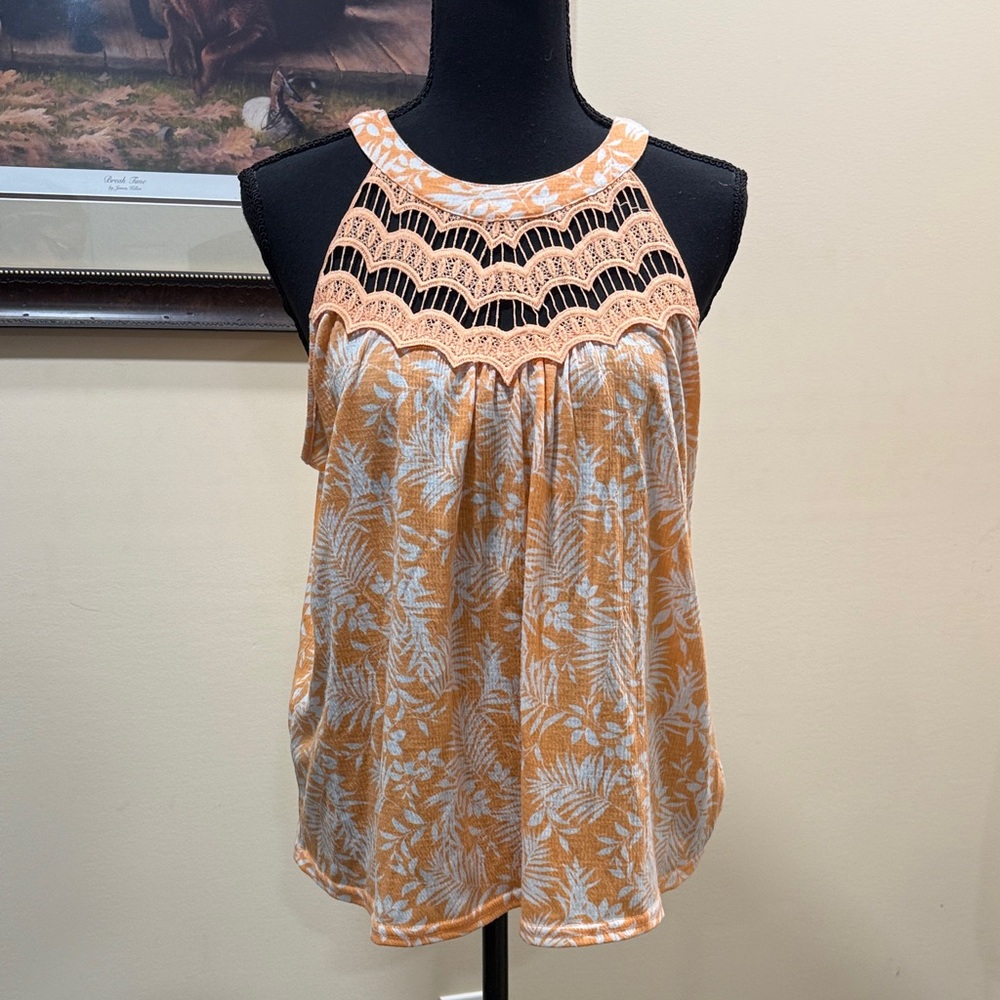 Bunulu Orange Floral High Neck Tank Top